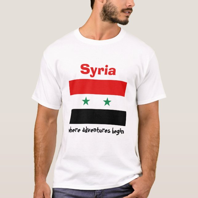 Syria Flag + Map + Text T-Shirt (Front)