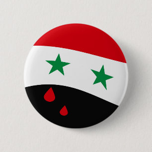 Syria Flag waving with blood red tears 6 Cm Round Badge