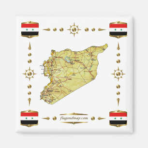 Syria Map + Flags Magnet