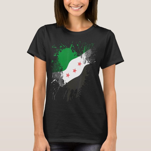Syria Revolution Green Syrian Flag Free Syria T-Shirt (Front)