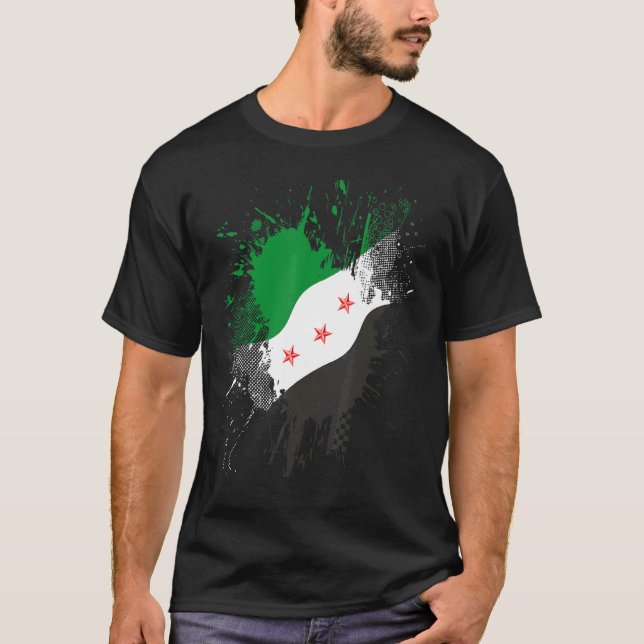 Syria Revolution Green Syrian Flag Free Syria T-Shirt (Front)