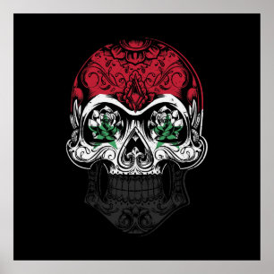 Syria Skull And Roses Flag Poster