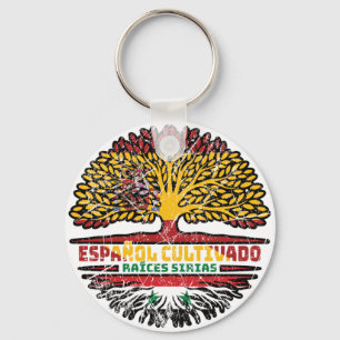 Syria Syrian Spain Spanish Tree Roots Flag Key Ring