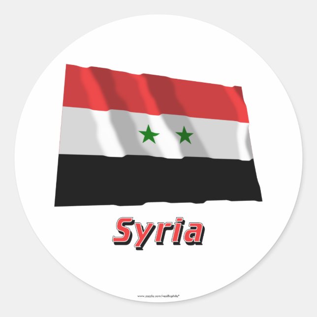Syria Waving Flag with Name Classic Round Sticker (Front)
