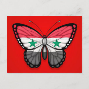 Syrian Butterfly Flag on Red Postcard