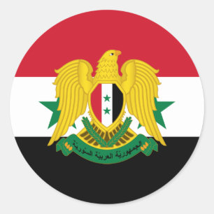 Syrian Flag & Coat of Arms, Flag of Syria Classic Round Sticker
