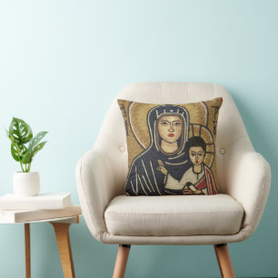 Syrian Mosaic of Madonna and Child Jesus Pillow
