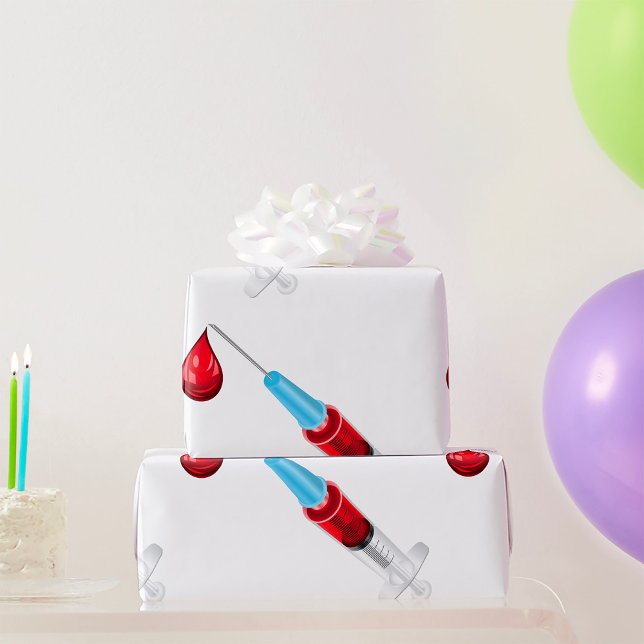 Syringe Of Blood With A Red Drop Wrapping Paper (Creator Uploaded)