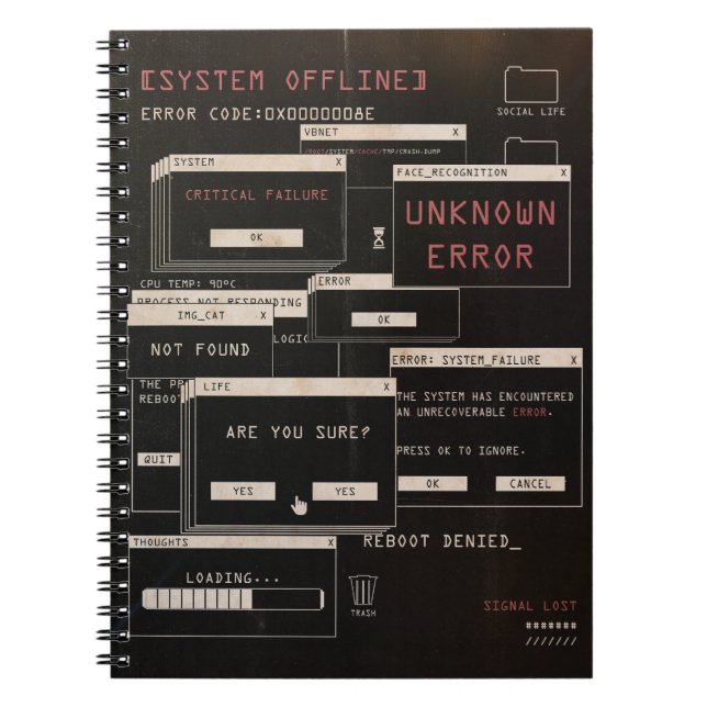 System Offline - Techno-Brutalist Design Notebook (Front)