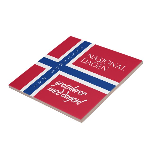 Syttende Mai May 17th Norwegian National Day Flag Ceramic Tile (Side)