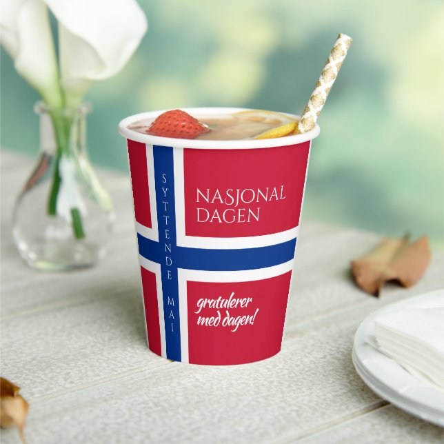 Syttende Mai May 17th Norwegian National Day Flag Paper Cups (Insitu)