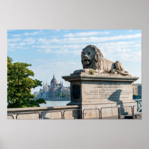 Szechenyi Chain Bridge and Parliament of Budapest Poster
