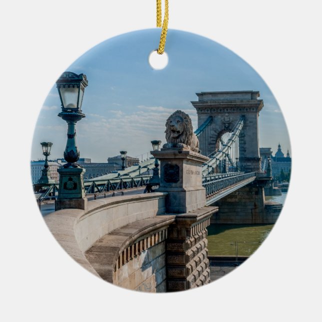 Szechenyi Chain Bridge in Budapest, Hungary Ceramic Ornament (Front)