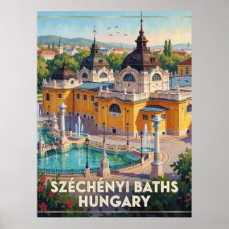 Szechenyi Thermal Baths Hungarian Travel Scene Poster