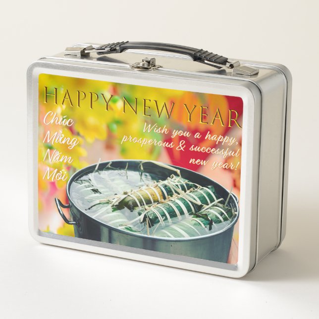 Tết Chúc Mừng Năm Mới Happy New Year Xuân 2024 Metal Lunch Box (Front)