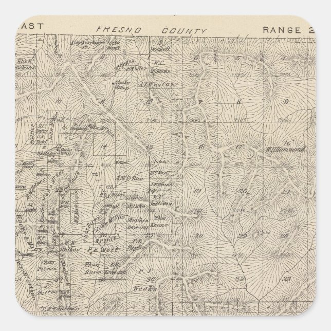 T1415S R2829E Tulare County Section Map Square Sticker (Front)