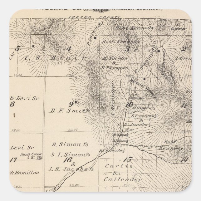 T15S R25E Tulare County Section Map Square Sticker (Front)