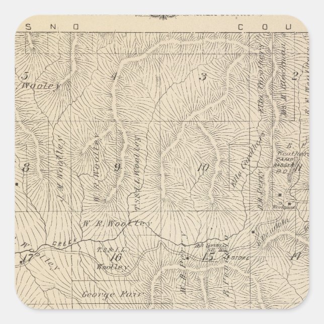 T15S R27E Tulare County Section Map Square Sticker (Front)