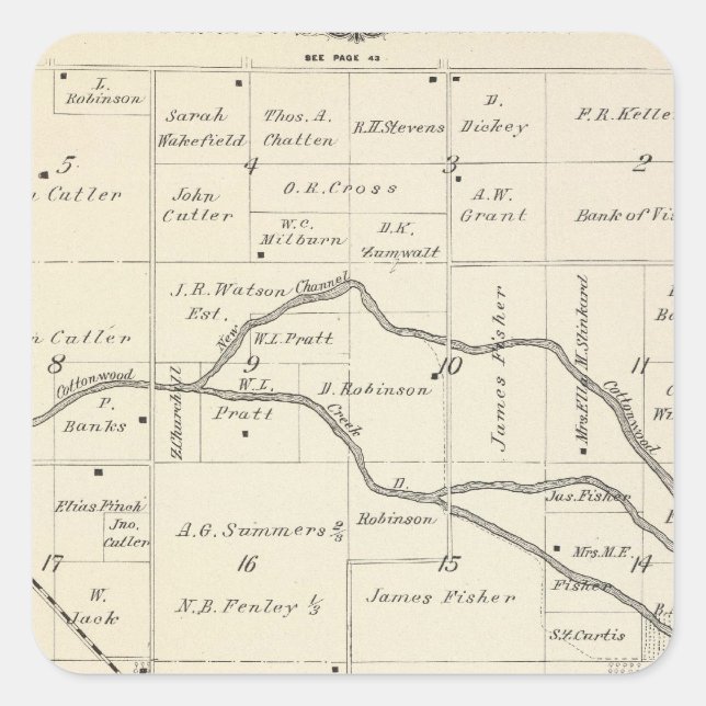 T17S R25E Tulare County Section Map Square Sticker (Front)