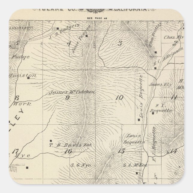 T17S R27E Tulare County Section Map Square Sticker (Front)