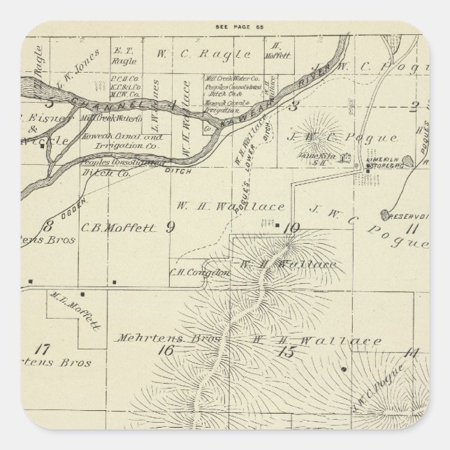 T18S R27E Tulare County Section Map Square Sticker (Front)