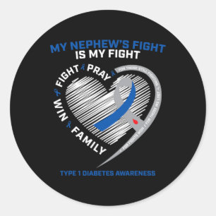 T1D Aunt Juvenile Diabetic Awareness Nephew Type 1 Classic Round Sticker