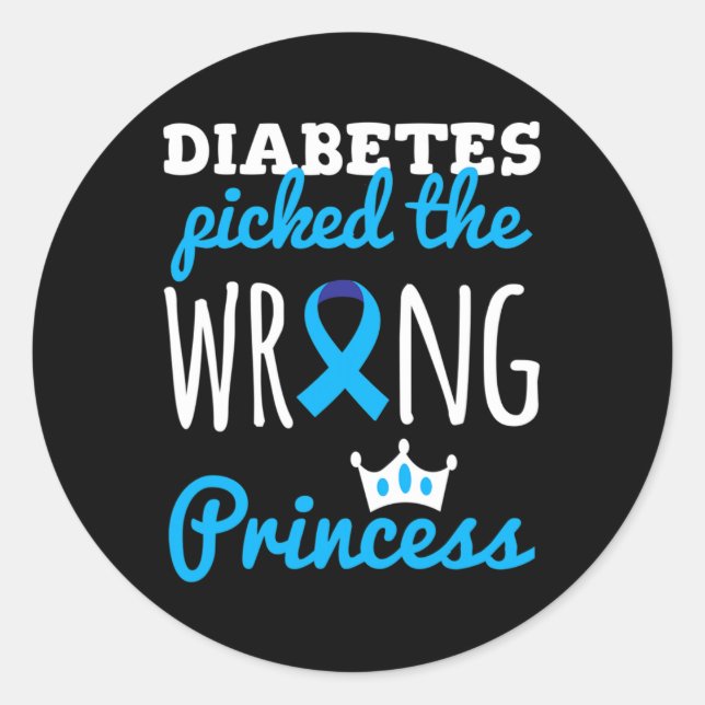 T1D Awareness Princess Girls Diabetic Blue Ribbon  Classic Round Sticker (Front)
