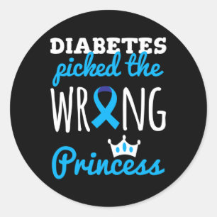 T1d Awareness Princess Girls Diabetic Blue Ribbon Classic Round Sticker