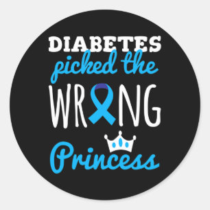 T1d Awareness Princess Girls Diabetic Blue Ribbon Classic Round Sticker