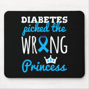 T1D Awareness Princess Girls Diabetic Blue Ribbon Mouse Pad