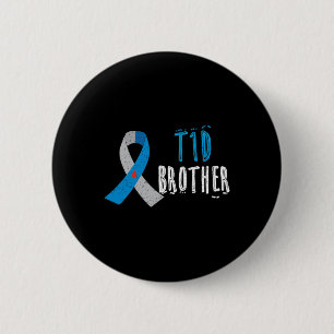 T1d Brother Blue Ribbon Type 1 Diabetes Awareness 6 Cm Round Badge