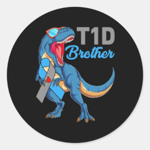 T1d Brother Type 1 Diabetes Awareness Month Dinosa Classic Round Sticker