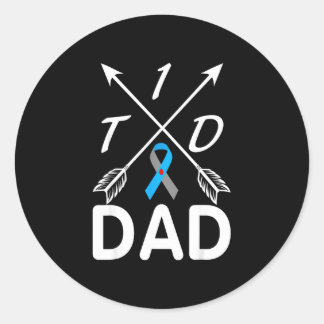 T1d dad type 1 diabetes awareness blue grey ribbon classic round sticker