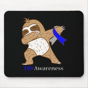 T1D Diabetes Awareness Ribbon Dabbing Sloth Warrio Mouse Pad
