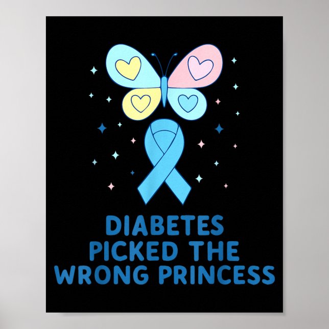 T1d Diabetes Warrior Butterfly Princess Diabetes A Poster (Front)