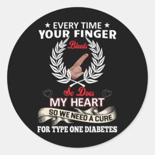 T1D Diabetic Type 1 Diabetes Awareness Mens Women Classic Round Sticker