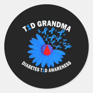 T1d Grandma Diabetes Awareness Type 1 Cure Blue Ri Classic Round Sticker