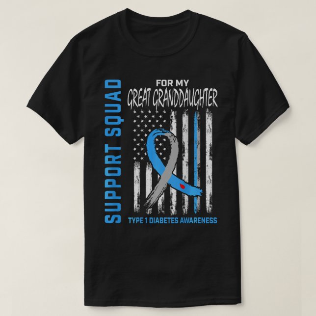 T1D Great Granddaughter Diabetes Awareness Flag Ba T-Shirt (Design Front)