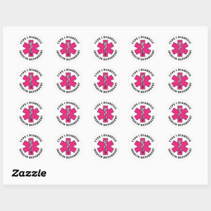 T1d Medical Alert [Fuschia] Classic Round Sticker