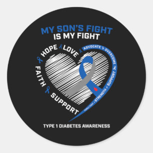 T1D Mom Dad My Son's Fight Type 1 Diabetes Awarene Classic Round Sticker