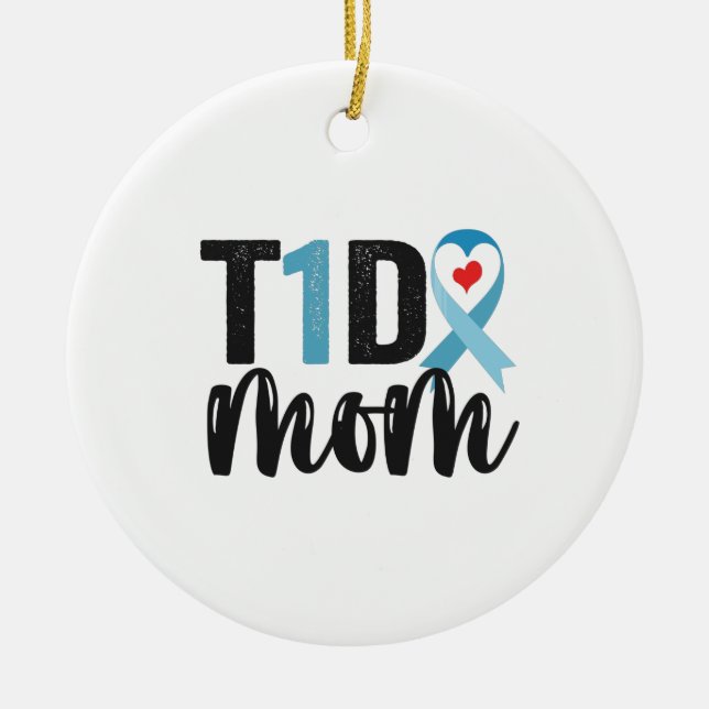 T1D Mum Diabetes Awareness Ribbon Family Gift Ceramic Ornament (Front)