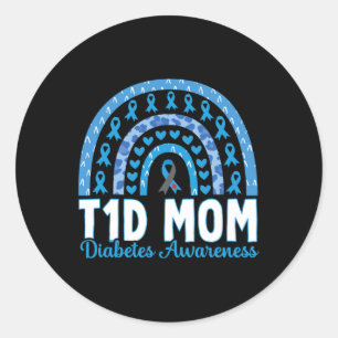T1D Mum Rainbow Diabetes Awareness November Type 1 Classic Round Sticker
