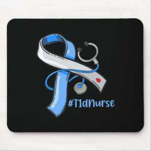 T1d Nurse Blue Ribbon Stethoscope Diabetes Awarene Mouse Pad