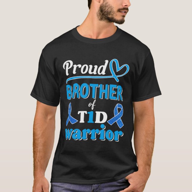 T1d Proud Brother Diabetes Awareness Blue Ribbon  T-Shirt (Front)
