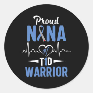 T1D Proud Nana Diabetes Awareness Type 1 Insulin P Classic Round Sticker