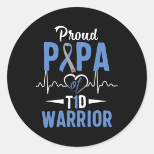 T1D Proud Papa Diabetes Awareness Type 1 Insulin P Classic Round Sticker