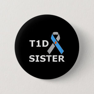 T1d Sister Type 1 Diabetes Awareness Ribbon 6 Cm Round Badge
