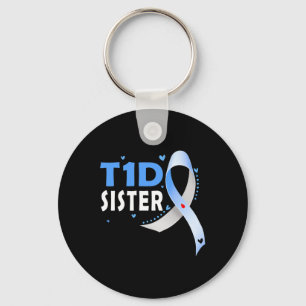T1D Sister Type 1 Diabetes Awareness Sibling Blue  Key Ring
