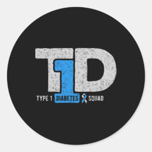 T1D Type 1 Diabetes Squad Awareness Ribbon Gift Classic Round Sticker