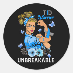 T1D Type 1 Diabetes Warrior Awareness Unbreakable Classic Round Sticker